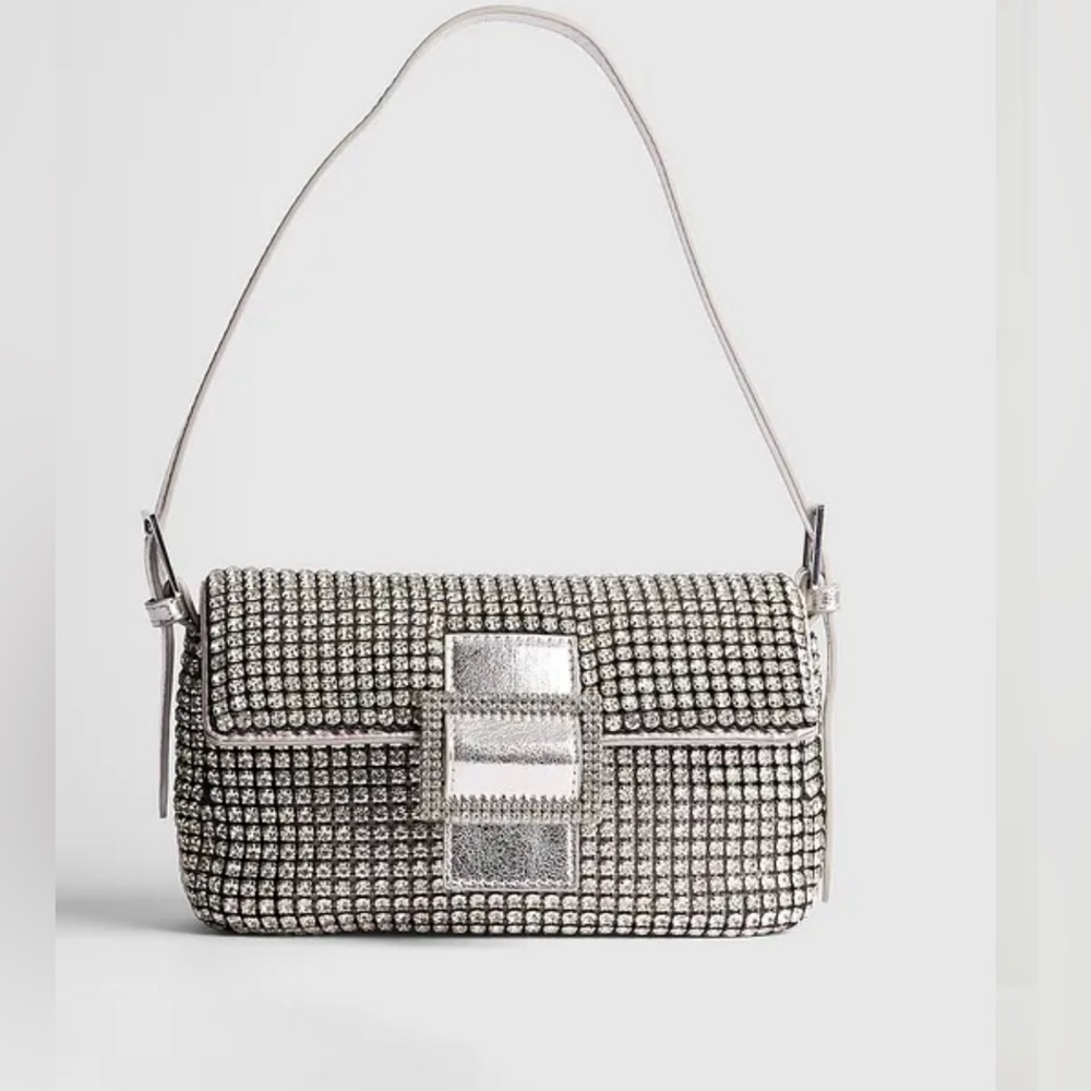 Y2K Silver Rhinestone Baguette Bag | Crystal Party Purse